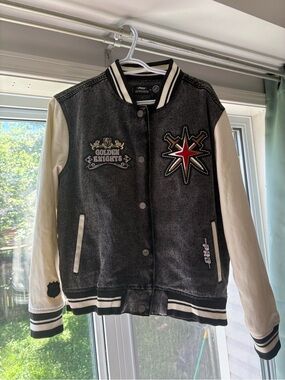 Golden Knights Black Denim & Cream Sleeve Varsity Jacket